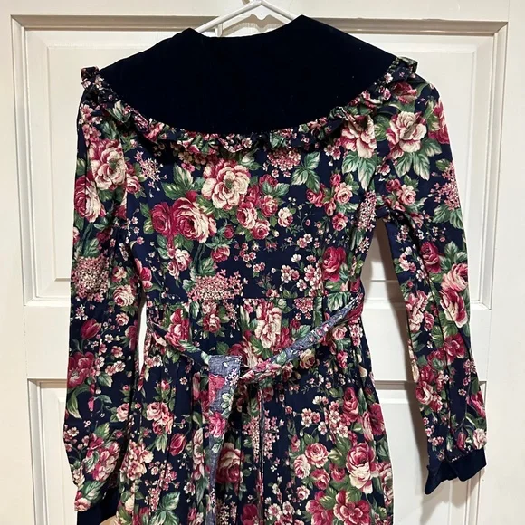 Vtg Bonnie Jean Girls Floral Prairie Dress Puff Sleeve Velvet Cottagecore Sz 14